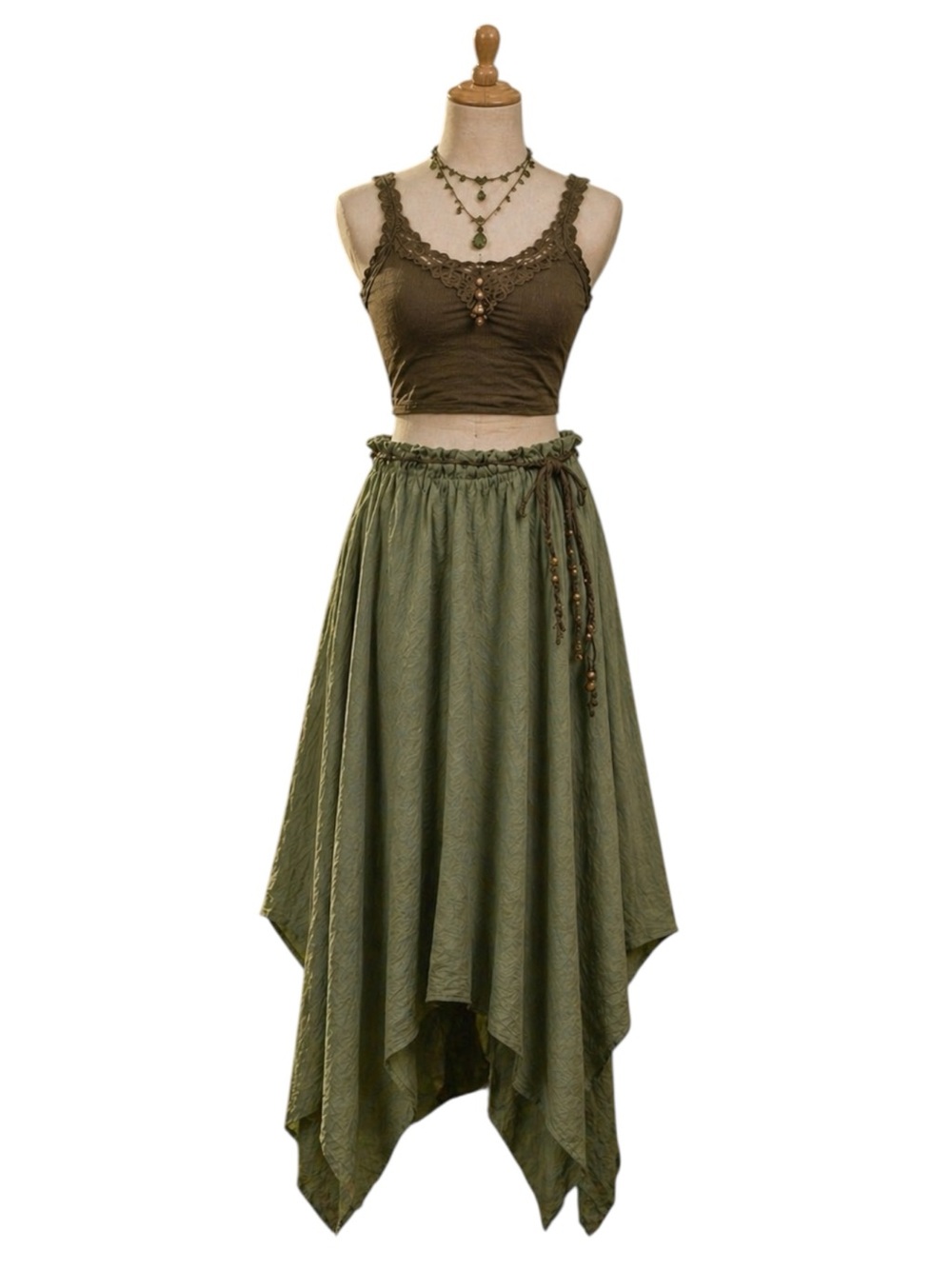 Womens Handkerchief Hem Sage Green Maxi Skirt Forest Fairy Earthy Goblin 2X/3X